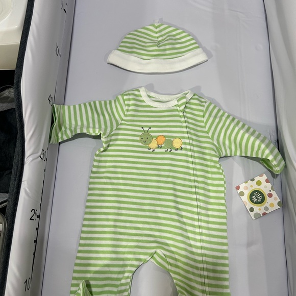 Little Me Green and White Striped Footie with Hat - Picture 1 of 3